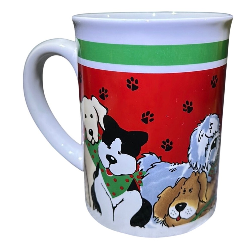 Christmas Dogs Coffee Mug MSI Holiday Dogs With‎ Scarves & Paw Prints